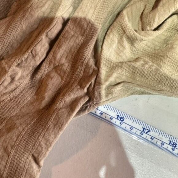 Free‎ People Tammy Button down Tan Size XS Crinkle Smocked Top Collared - Picture 10 of 11